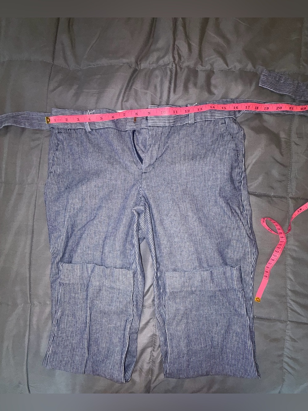 Banana Republic Avery Petite 4 Blue & White Striped Tie Waist Ankle Pants - Picture 6 of 8